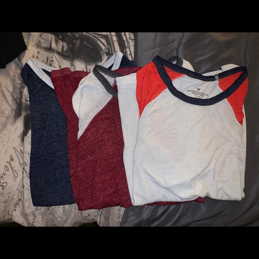 american eagle 3 tee bundle burgundy, blue, & red